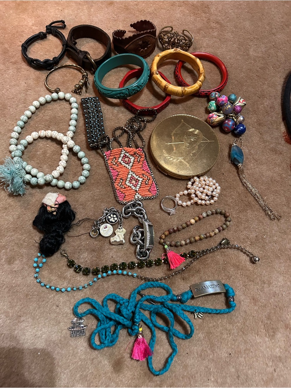 Lot Mixed Beaded, Metal, Leather Bracelets, Necklaces & Misc Bits/ Multicolor